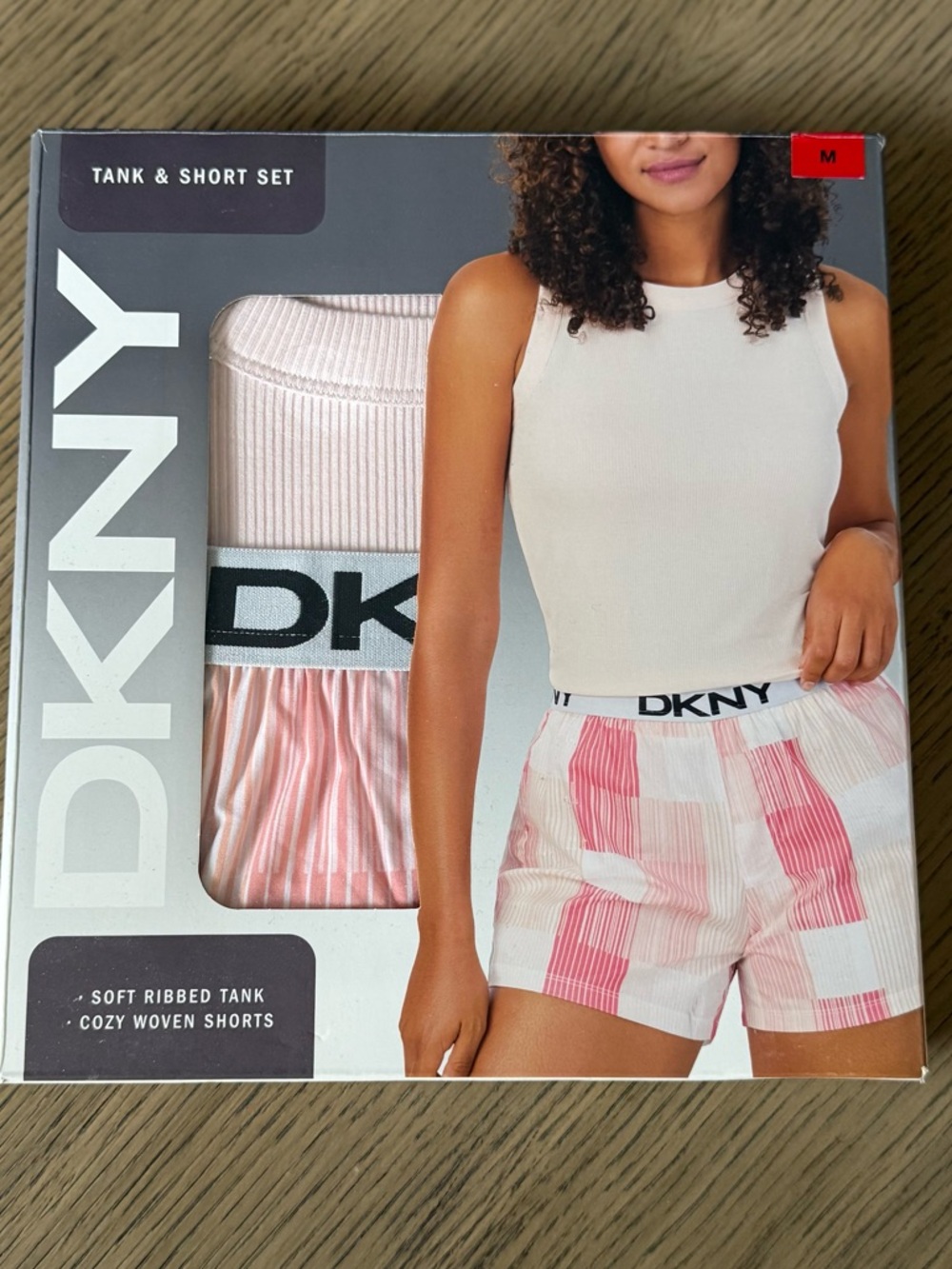 DKNY White Tank with Pink Accent Short Set